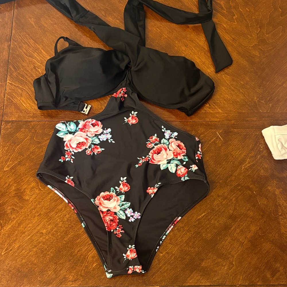 Floral Black One-Piece Swimsuit